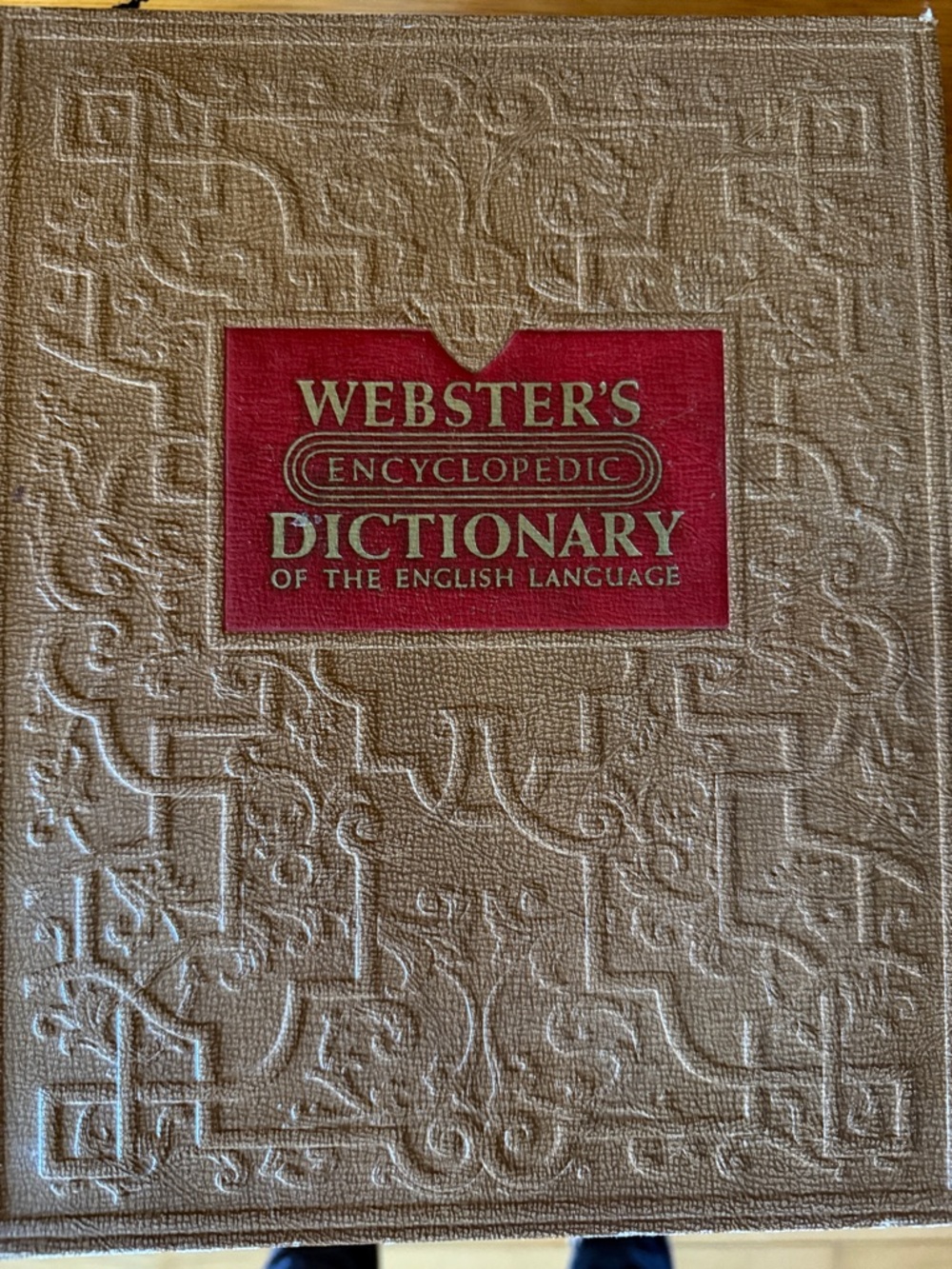 Vintage Webster's Encyclopedic Dictionary - Red Label on Tan Embossed Cover